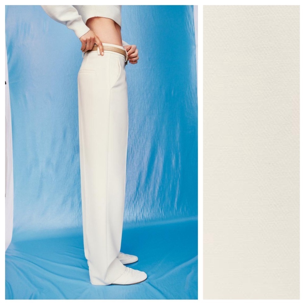 NWT. Zara Ecru Viscose Blend Belted Straight Leg Pants. Size L. - Picture 4 of 11